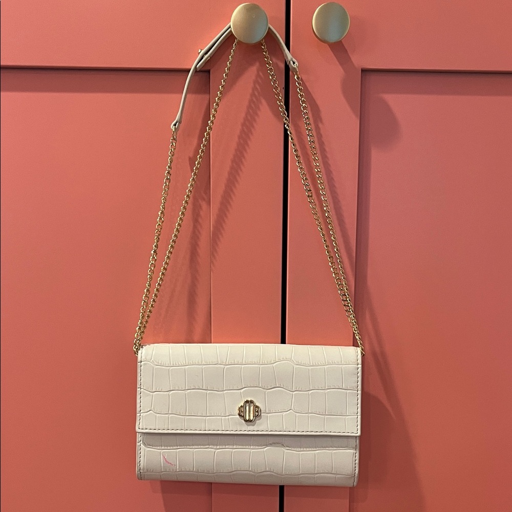 Maje Croc-Effect Embossed Leather Crossbody in Ivory - Picture 3 of 11